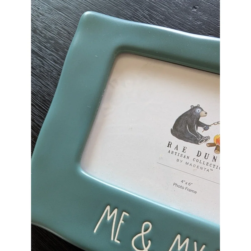 Rae Dunn Me & My Papa Teal Ceramic 4x6 Photo Frame Wavy Tabletop Fathers Day New